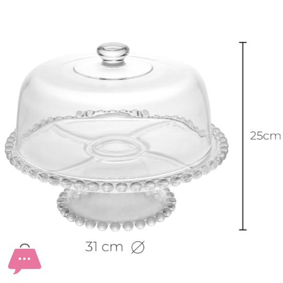 Beaded Glass Cake Stand with Glass Dome Lid - 30cm