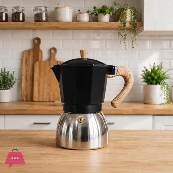 Black Steel Moka Pot Coffee Maker