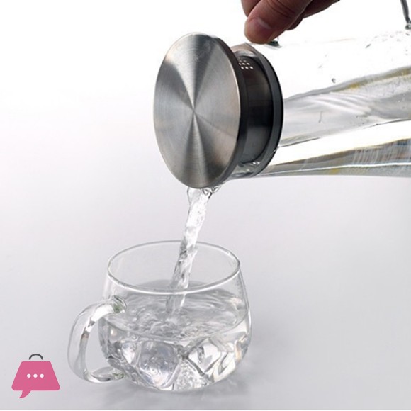 Borosilicate Glass Water Pitcher with Stainless Steel Strainer Lid - 1.2 Liters