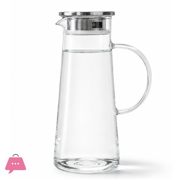 Borosilicate Glass Water Pitcher with Stainless Steel Strainer Lid - 1.2 Liters