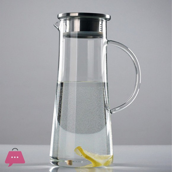 Borosilicate Glass Water Pitcher with Stainless Steel Strainer Lid - 1.2 Liters