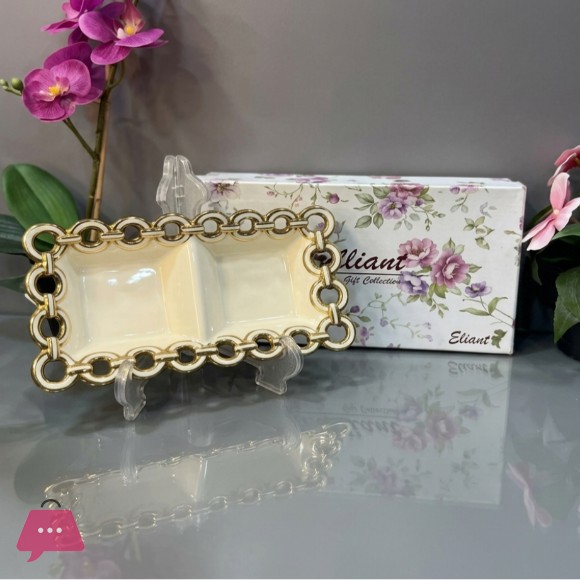 Brilliant Ceramic Circle Edge Rectangle 2 Partition Plate 8.75Inch - BR5065