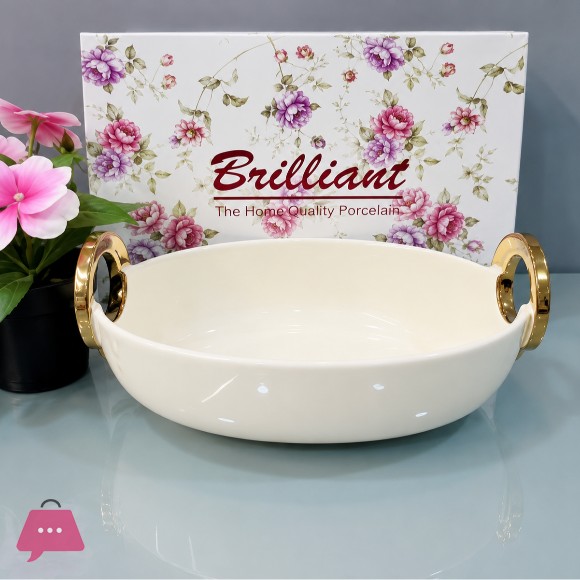 Brilliant Ceramic Oval Bowl with Handle 10.25 Inch - BR5045