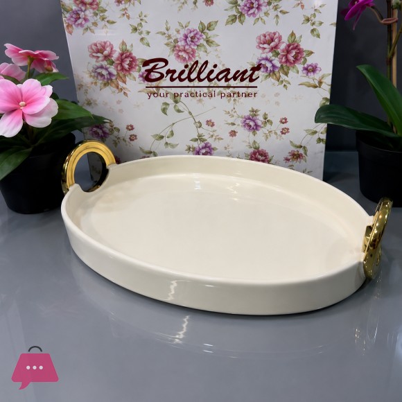 Brilliant Ceramic Oval Plate with Handle 12.5 Inch - BR5043