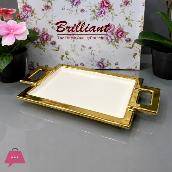 Brilliant Ceramic Rectangle 2-Handle Strip Serving Plater 11Inch - BR5051