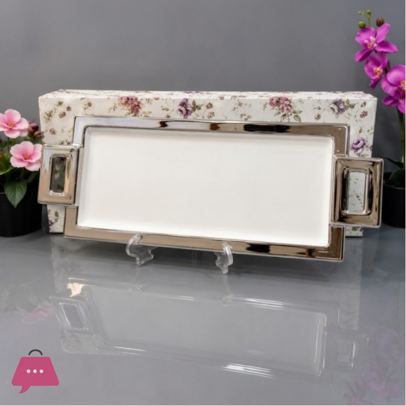 Brilliant Ceramic Rectangle 2-Handle Strip Serving Plater 18Inch - BR5052