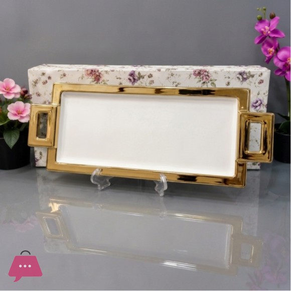 Brilliant Ceramic Rectangle 2-Handle Strip Serving Plater 18Inch - BR5053