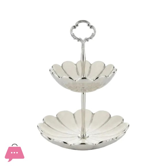 Brilliant Ceramic Two Tier Stand With Silver Handle 5 & 7.25 Inch - BR5058