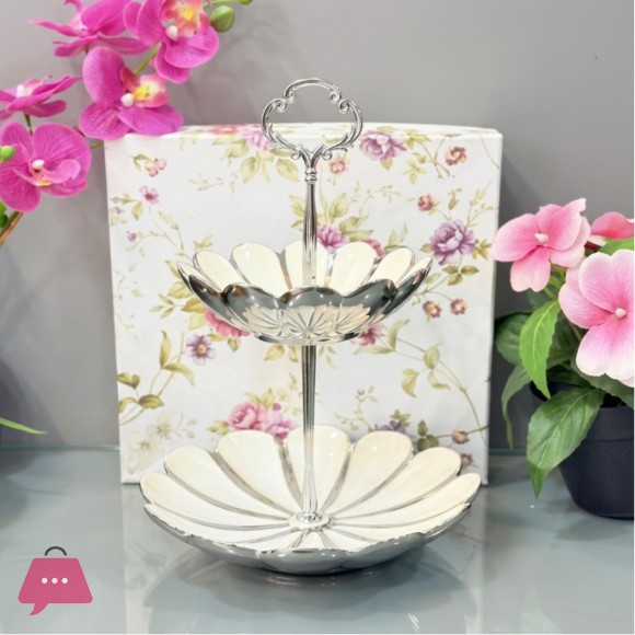 Brilliant Ceramic Two Tier Stand With Silver Handle 5 & 7.25 Inch - BR5058