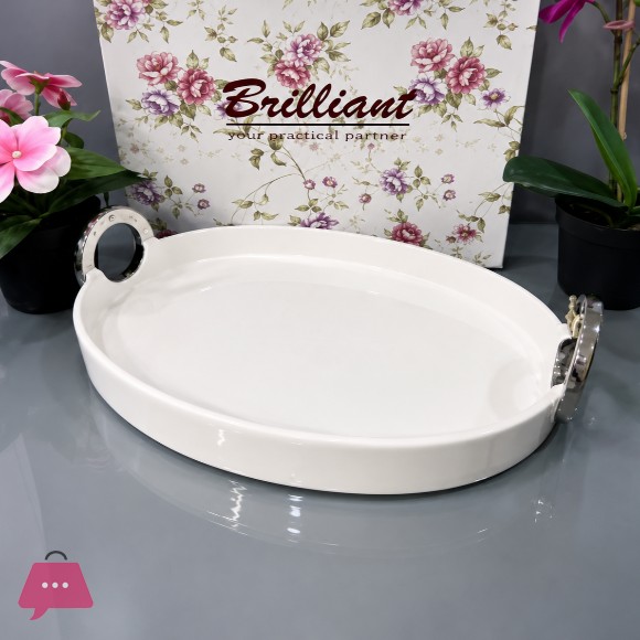 Brilliant Ceramic Oval Plate with Handle 12.5 Inch - BR5042