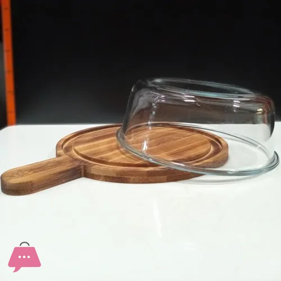 Cake or Butter Keeper Material Pyrex Glass with Bamboo Wood