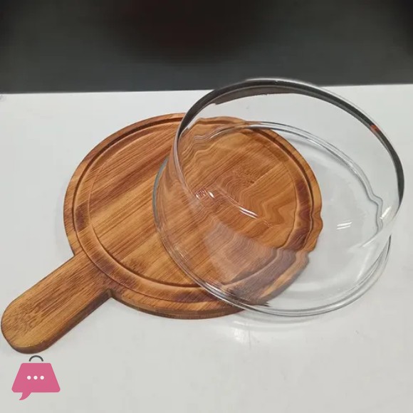 Cake or Butter Keeper Material Pyrex Glass with Bamboo Wood
