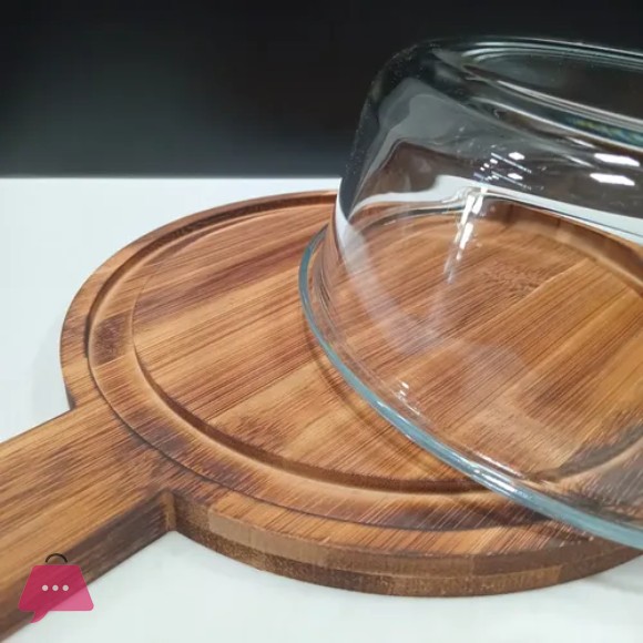 Cake or Butter Keeper Material Pyrex Glass with Bamboo Wood