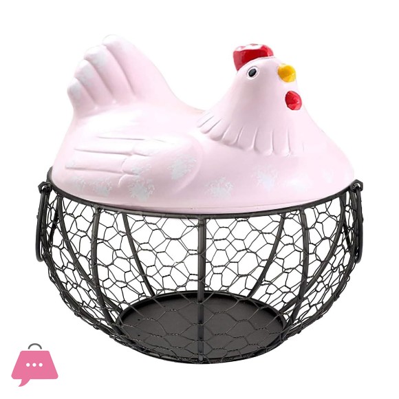 Ceramic Chicken Shape Wire Egg Basket