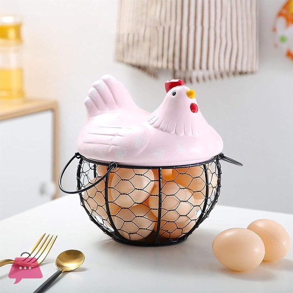 Ceramic Chicken Shape Wire Egg Basket