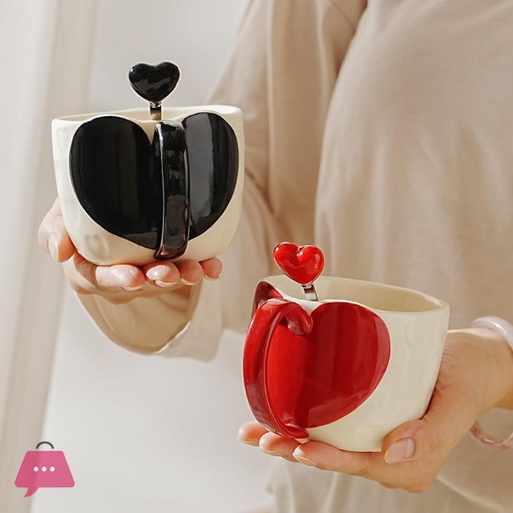 Ceramic love Couple Coffee 2Mug with 2Spoon 350ML - 4Pcs
