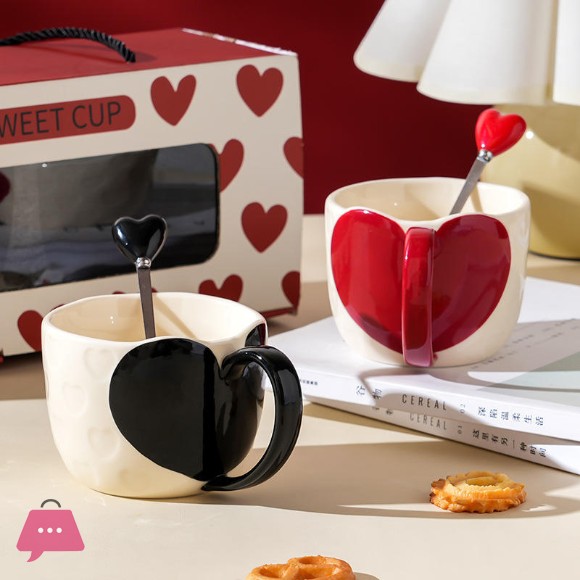 Ceramic love Couple Coffee 2Mug with 2Spoon 350ML - 4Pcs