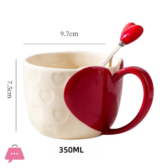 Ceramic love Couple Coffee 2Mug with 2Spoon 350ML - 4Pcs