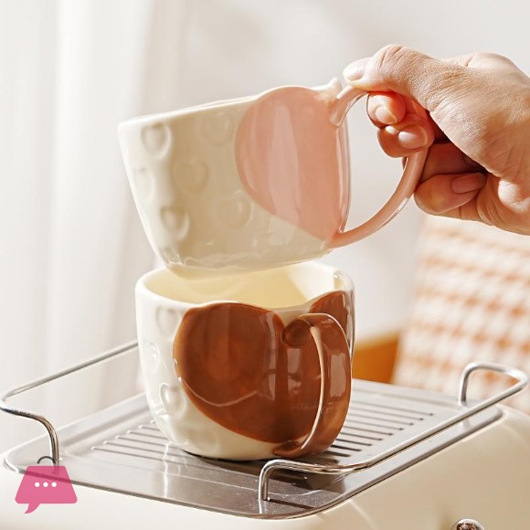 Ceramic love Couple Coffee 2Mug with 2Spoon 350ML - 4Pcs