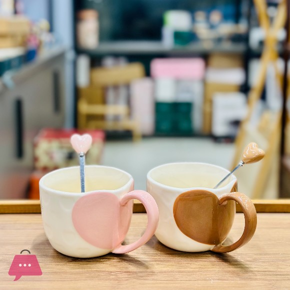 Ceramic love Couple Coffee 2Mug with 2Spoon 350ML - 4Pcs