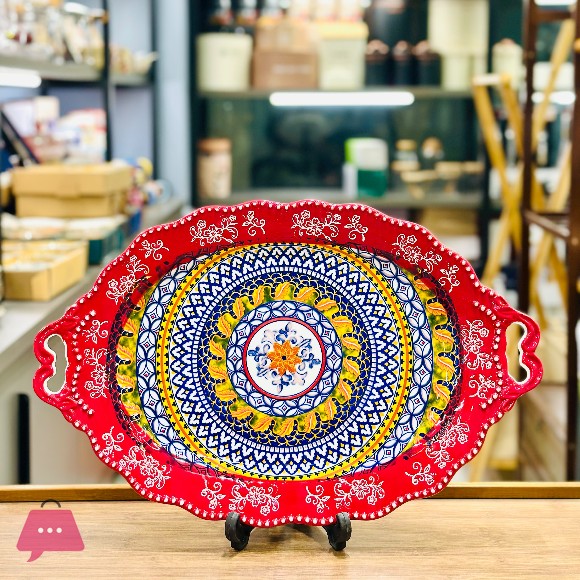 Colourful Ceramic Porcelain Kebab and Mandi Platter Serving Plate - 18 x 11 Inches