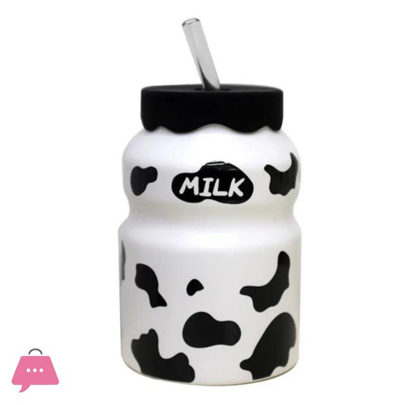 Cute Cow Pattern Ceramic Milk Mug with Silicone Lid & Straw – 470ml
