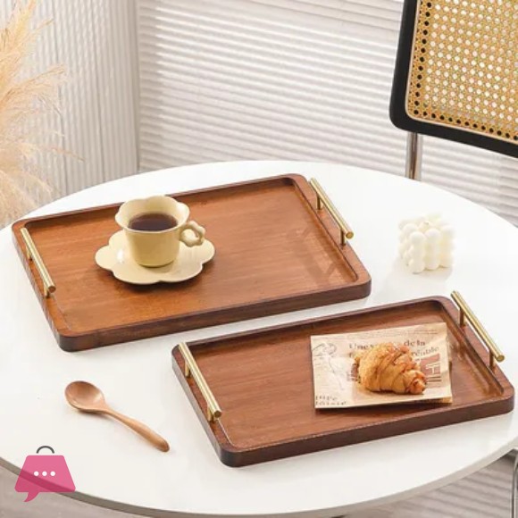 Danny Home Rectangle Wooden Serving Tray Set of 2 with Handles