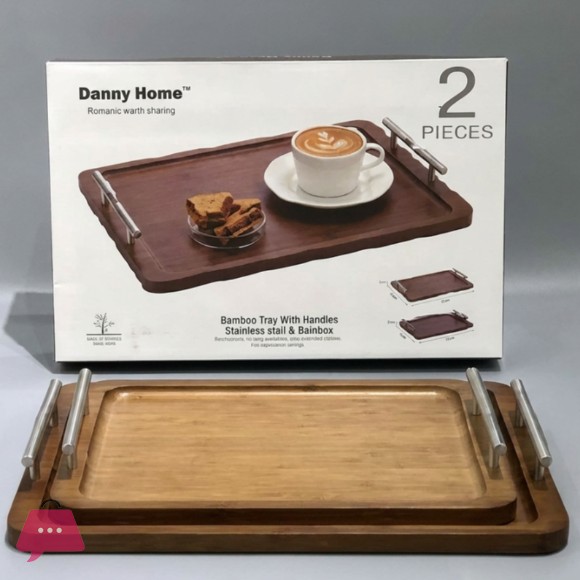 Danny Home Rectangle Wooden Serving Tray Set of 2 with Handles