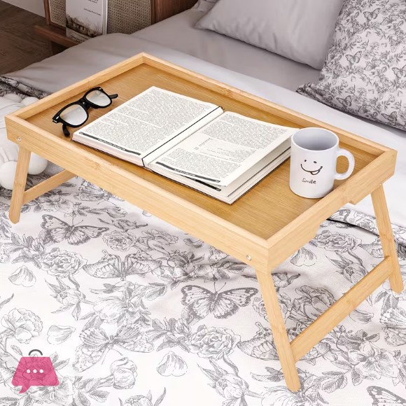 Danny Home Natural Bamboo Bed Foldable Tray Table