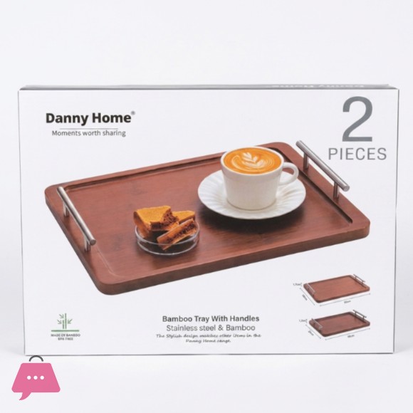 Danny Home Rectangle Wooden Serving Tray Set of 2 with Handles