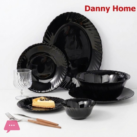DANNY HOME 26 Piece Black Opal Glass Dinner Set