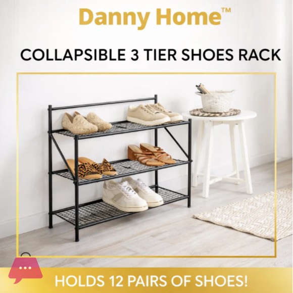 Danny Home 3-Tier Folding Shoe Rack – Space-Saving Shoe Organizer