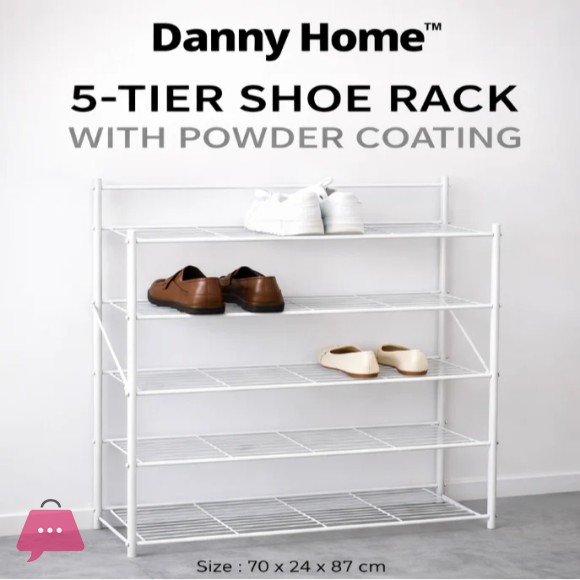 Danny Home 5-Tier Shoe Rack – Powder-Coated Metal Frame (70 x 24 x 87 cm)