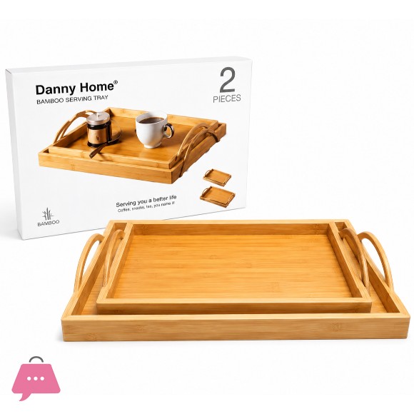 Danny Home Bamboo Tea Serving Tray Set 2pcs