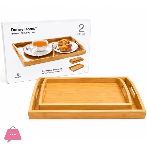 Danny Home Bamboo Tea Serving Tray Set 2pcs