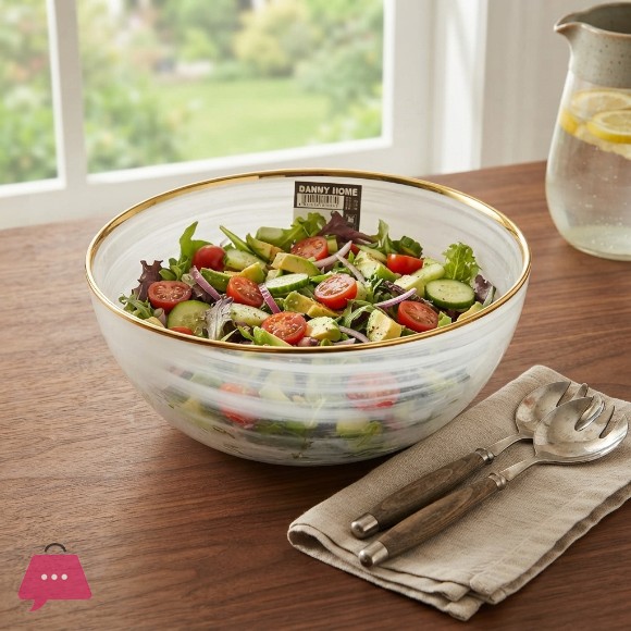 Danny Home Marble Salad Bowl Glass - 9 Inch