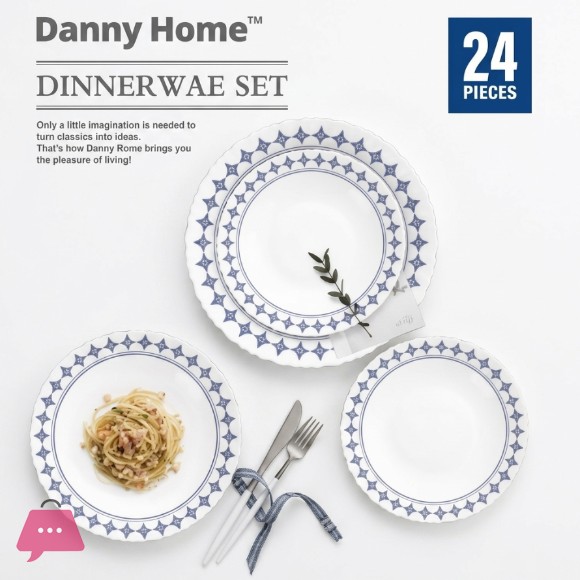 Danny Home Opal Glass Plate Set Dinnerware Set 24Pcs