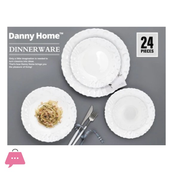 Danny Home Vanilla Ceramic White Dinner Set of 24 Pcs
