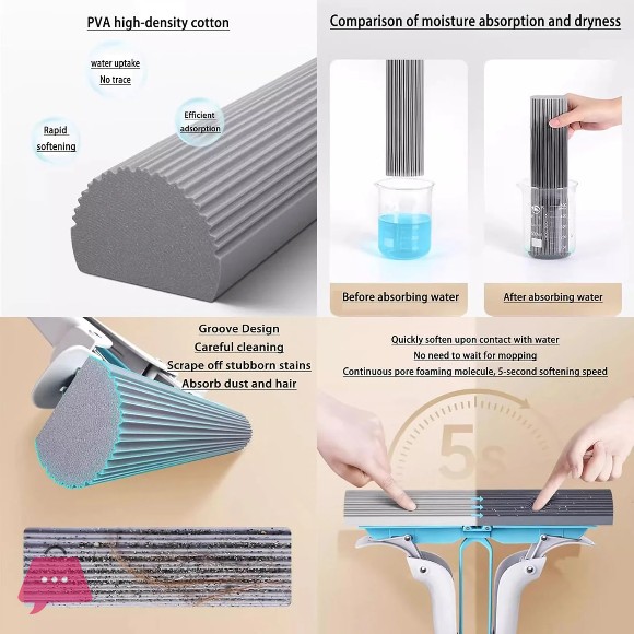 Double Squeeze Floor Sponge Mop – Hands-Free Lazy Cleaning Mop with Super Absorbent Sponge