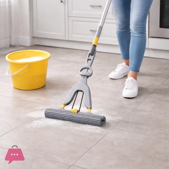 Double Squeeze Floor Sponge Mop – Hands-Free Lazy Cleaning Mop with Super Absorbent Sponge