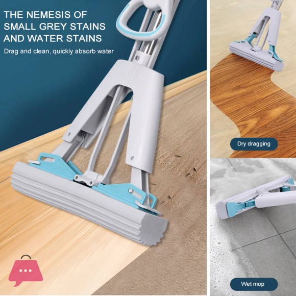 Double Squeeze Floor Sponge Mop – Hands-Free Lazy Cleaning Mop with Super Absorbent Sponge