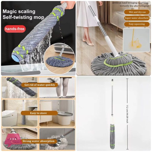 Easy Self Wringing Twist Mop Microfiber Squeeze Mop Replacement Mop Head Dry & Wet Mop For Hardwood Tile & Floor Cleaning