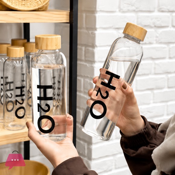 Eco Friendly Glass H2O Water Bottle With Bamboo Cap - 700ml