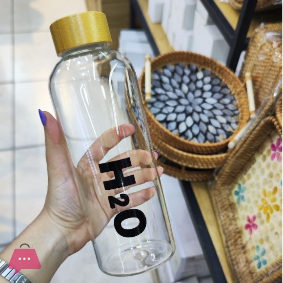 Eco Friendly Glass H2O Water Bottle With Bamboo Cap - 700ml