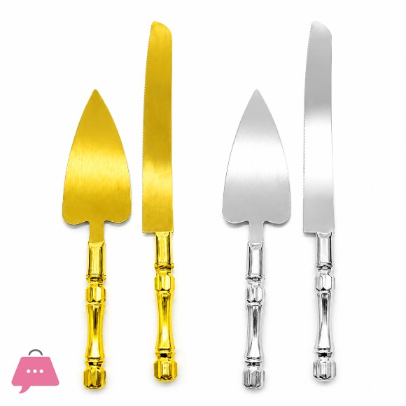 Elegant Cake Serving Set with a luxurious Silver & Gold handles
