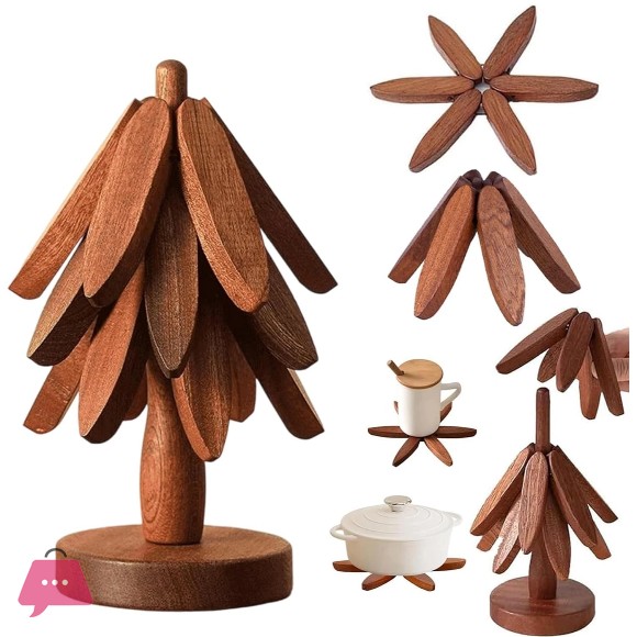 Foldable Wooden Tree Trivet for Hot Dishes/Pot/Bowl/Teapot