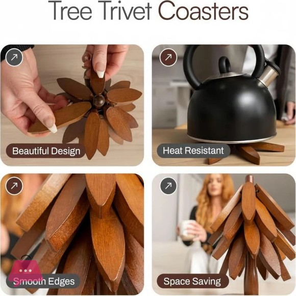 Foldable Wooden Tree Trivet for Hot Dishes/Pot/Bowl/Teapot