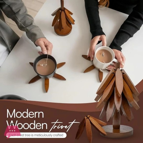 Foldable Wooden Tree Trivet for Hot Dishes/Pot/Bowl/Teapot