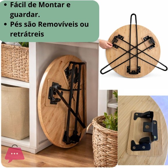 Folding Bamboo Side Table 42x45cm with Retractable Metal Legs