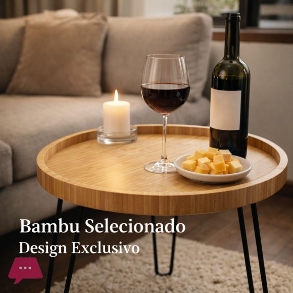 Folding Bamboo Side Table 42x45cm with Retractable Metal Legs